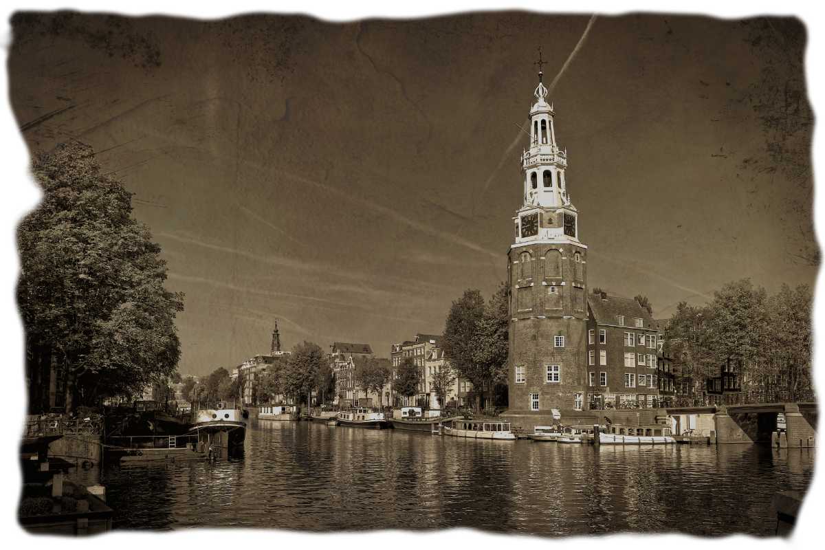 Hofvijver en Binnenhof Den Haag in vintage look